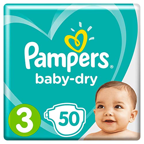 Pampers Baby-Dry Größe 3, 50 Windeln, 6-10 kg, Essential Pack, Luftkanäle für atmungsaktive Trockenheit über Nacht