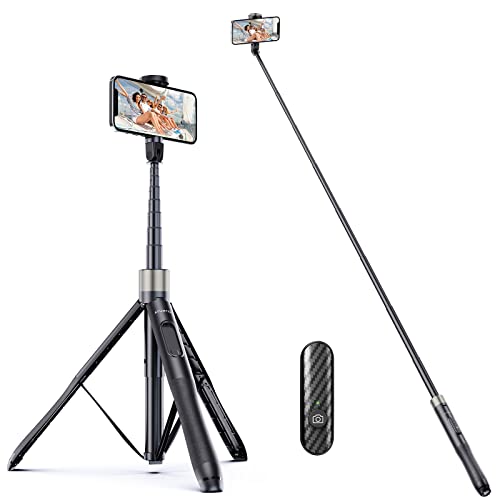 ATUMTEK Selfie-Stick 165CM 3 in 1 Selfie Stick Bluetooth Teleskop Selfie Stick Stativ mit Abnehmbarer Fernbedienung Telefon Stativ für iPhone 13 Pro Max, Samsung und andere Smartphones (Schwarz)