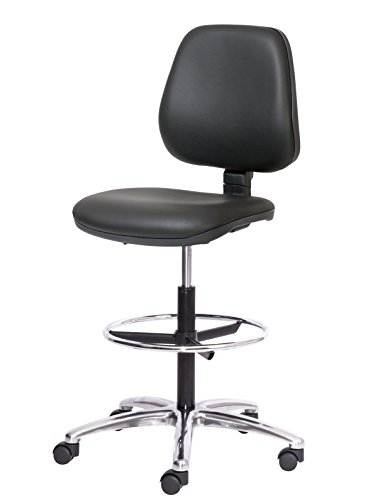 Topsit IND010201 Arbeitsdrehstuhl Sitz und Rücken Ecoleder gepolstert mit Chromfuß, Lederimitat, Schwarz, 40 x 43 x 100 cm