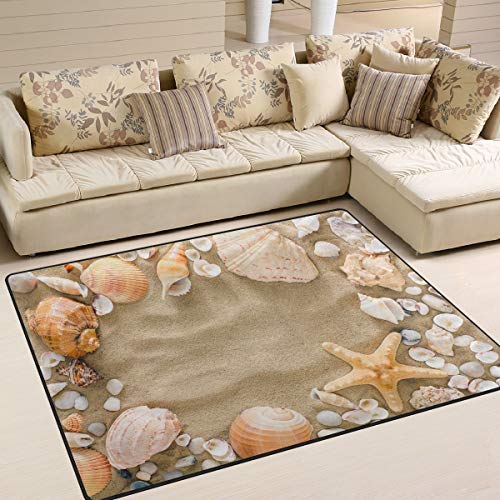 Use7 Sommerteppich Seestern auf Sand Strand Teppich Teppich für Wohnzimmer Schlafzimmer, Textil, Multi, 160cm x 122cm(5.3 x 4 feet)