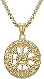 ZHUZE Wikinger Kompass Vegvisir Magic Rune Anhänger Halskette, Herren Edelstahl Odin Symbol Valknut Halsketten, Vintage Charm Pagan Amulett Schutz Schmuck Gold