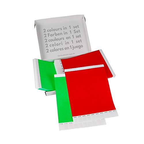 Grün+Rot Vorteilspack: 2x500 Eintrittsbänder aus Tyvek zum selbst gestalten und bedrucken von GA Event Solutions - Party Einlassbänder, Festival Armbänder für dein Event