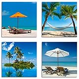 ARTLAND Strandbilder Leinwandbilder Set 4 tlg. je 20x20 cm Quadratisch Wandbilder Landschaft Strand Karibik Paradies J4ZE