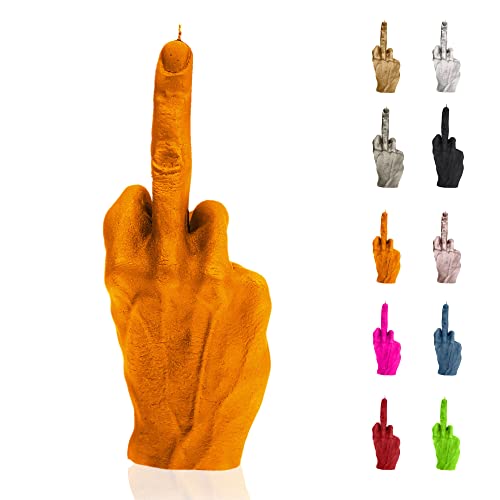 Candellana Kerze in Form eines Mittelfingers | FCK | Höhe: 20 cm | Orange | Brennzeit 30h | Kerzengröße gleicht 1:1 Einer realen Hand | Handgefertigt in der EU