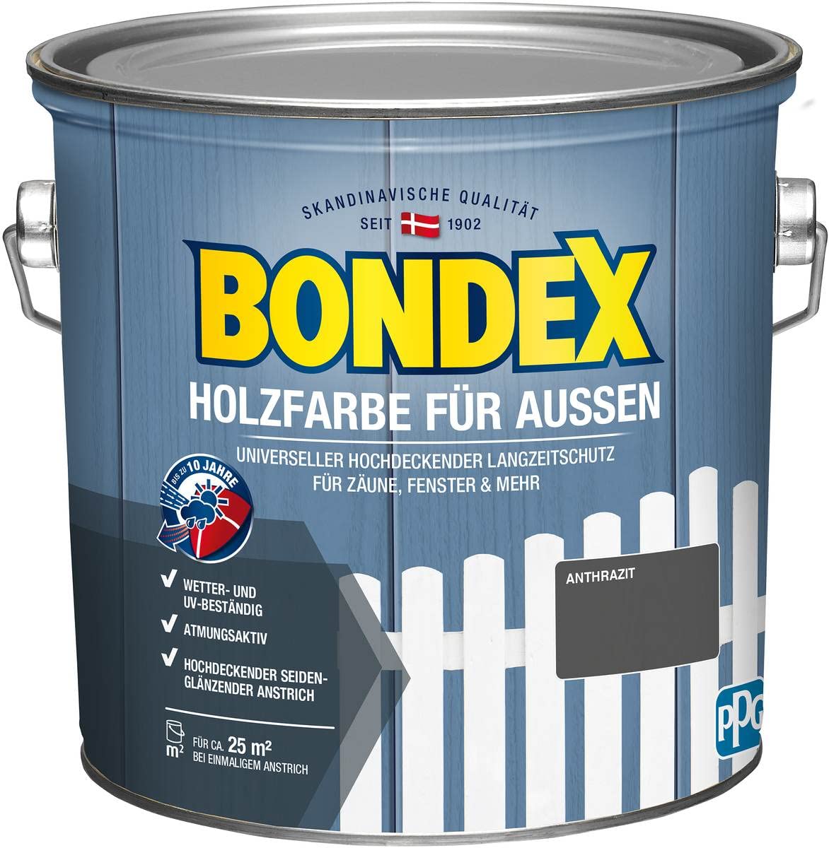 Bondex Holzfarbe für Außen, 2,5 L, Anthrazit, für ca. 25 m², Wetter- & UV-beständig, atmungsaktiv, seidenglänzend