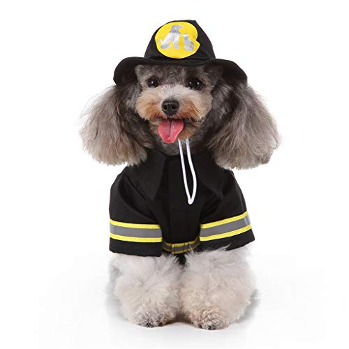 Smniao Haustier Kleidung Winter Sweatshirt Feuerwehr Cosplay Set Chihuahua Katze Kostüm Hunde Kleidung für Kleine Hunde (XL, Schwarz)