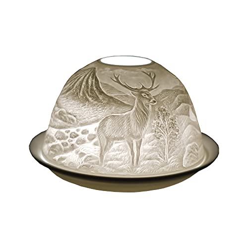 Cello Porzellan-Teelichthalter, Kuppel, ein atemberaubender Kerzenhalter, der ein 3D-Bild projiziert. Zur Verwendung mit duftenden und geruchlosen Teelichtern. Hirsch-Ornament.