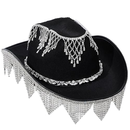 YIAGXIVG Urlaubs-Cowboyhüte, Diamant-Quasten, Handperlen, Kristall, Geschenk für Mädchen, Cowgirl-Hut für Karneval, Musikfestival, Cowboyhüte, Party-Set