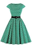 Axoe Damen Partykleider Rockabilly Kleid 50er Jahre Polka Dots mit Gürtel Grün Gr.46