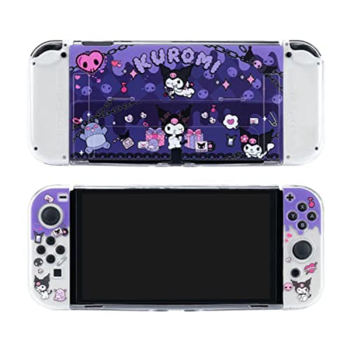 ENFILY Süße Kuromi-Hülle kompatibel mit Nintendo Switch OLED, andockbare Hülle, ergonomische weiche TPU-Griffhülle für Joycon, Sparkle Skin Set
