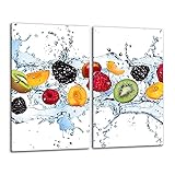 Gsmarkt | Herdabdeckplatten Schneidebrett Spritzschutz Set 2x30x52 | Bild auf Glas | Sicherheitsglas Gehärtetes Glas Bild | Motiv Früchte