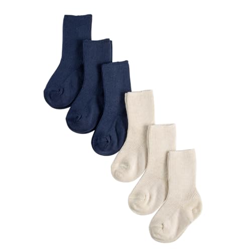 CALZITALY PACK 2, 4, 6 Paare Sock für Baby, Socken für Kind, Baby Socken aus Baumwolle, Weicher Rippenstrick | 0 bis 12 Monate | Made in Italy (6-12 monate, 6 Paare: Melange Grau+Marine)