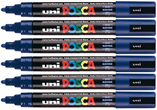 Uni Posca pc-5 m blau Farbe Paint Marker Stifte 2,5 mm Medium Bullet Spitze Feder schreibt auf jeder Oberfläche Metall Holz Kunststoff Stoff Glas Stein (6 Stück)