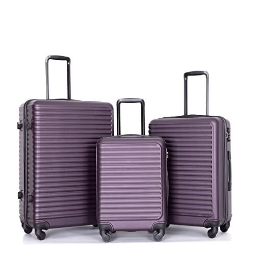 SPOFLYINN 3-teiliges Hartschalen-Gepäck-Set, Leichter Koffer mit 2 Haken, 360-Grad-Drehräder, TSA-Schloss für Reisen (50,8 cm/61 cm/71,1 cm), Lila, wie abgebildet, Einheitsgröße, Violett, wie