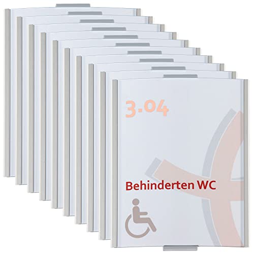 10x Frankfurt Türschild DIN A6 | 148x120mm | Aluminium silber | entspiegelte Abdeckung | Selbstklebend und auch zum Schrauben | Büroschild | Türschild Büro