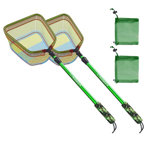 DaddyGoFish Kinder Fischernetz - Ultraleichte Teleskop-Ködertasche zum Fangen von Fischschmetterlingen am Wasserstrand Seeteich Geschenke für Jungen und Mädchen (Stil2 2er Pack (Grün + Grün))