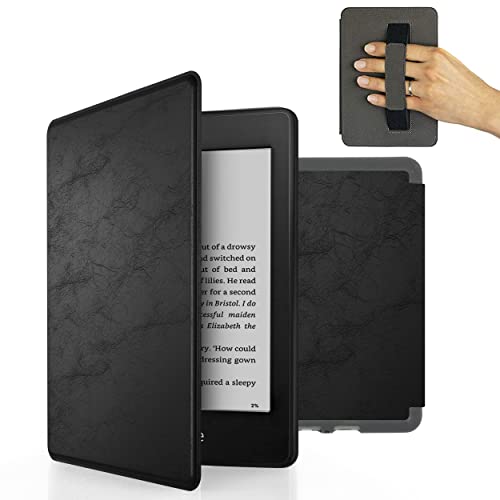 MyGadget Kunstleder Hülle für Amazon Kindle Paperwhite 10.Generation (Modell 2018 - PQ94WIF - 6 Zoll) mit Handschlaufe & Auto Sleep/Wake Funktion in Schwarz