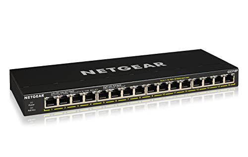 Netgear GS316p-100PES 16-Port PoE Gigabit Ethernet Unmanaged Switch Schwarz