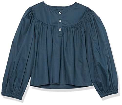 Amazon Aware Mädchen Feminine Bluse mit Puffärmeln aus Baumwollmischgewebe, Dunkles Marineblau, 10 Jahre