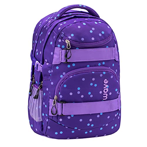 WAVE Infinity Lila Schulrucksack mit Laptopfach Tabletfach / Brustgurt Hüftgurt / 43 x 31 x 22 cm / 30 Liter / Mädchen / Rucksack Daypack (338-72/A Purple Dots)