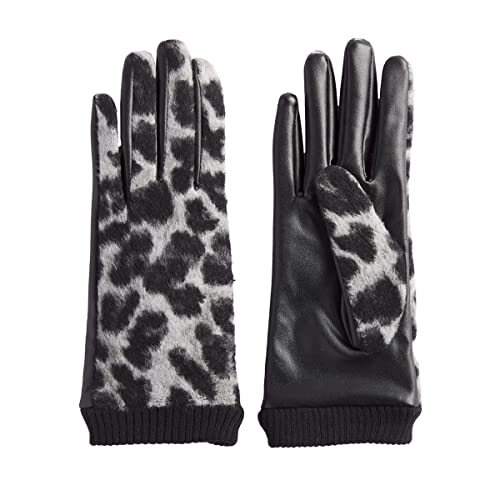 Mud Pie Damen, Grau Handschuhe, Leopardenmuster, gerippt, Einheitsgröße