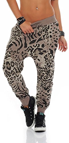 Malito Damen Sweatpants im Leo Design | Sporthose mit Reißverschluss | Baggy zum Tanzen | Jogginghose - 3344 (Fango)