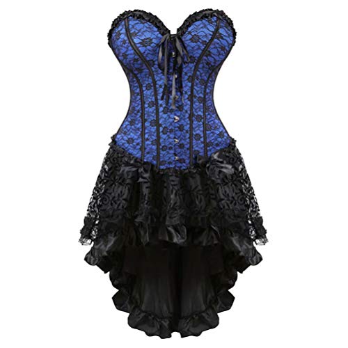 Korsett Kleid Corsage Rock Set Corset Dress Corsagenkleid Spitzen Gothic Elegant Schwarz Blau XL