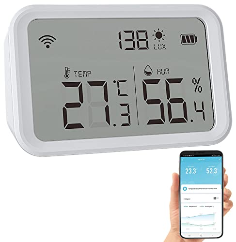 Luminea Home Control Dämmerungsschalter: 3in1-WLAN-Sensor für Temperatur, Luftfeuchtigkeit und Helligkeit, App (Raum Thermometer)