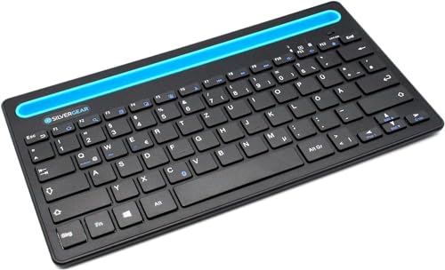 Silvergear® Bluetooth Tastatur Keyboard l Für Tablet, Smartphone und PC l mit QWERTZ Deutsches Layout l Integrierte Halterung l Keys-to-Go Kompatibel mit Android, Windows IOS & Mac