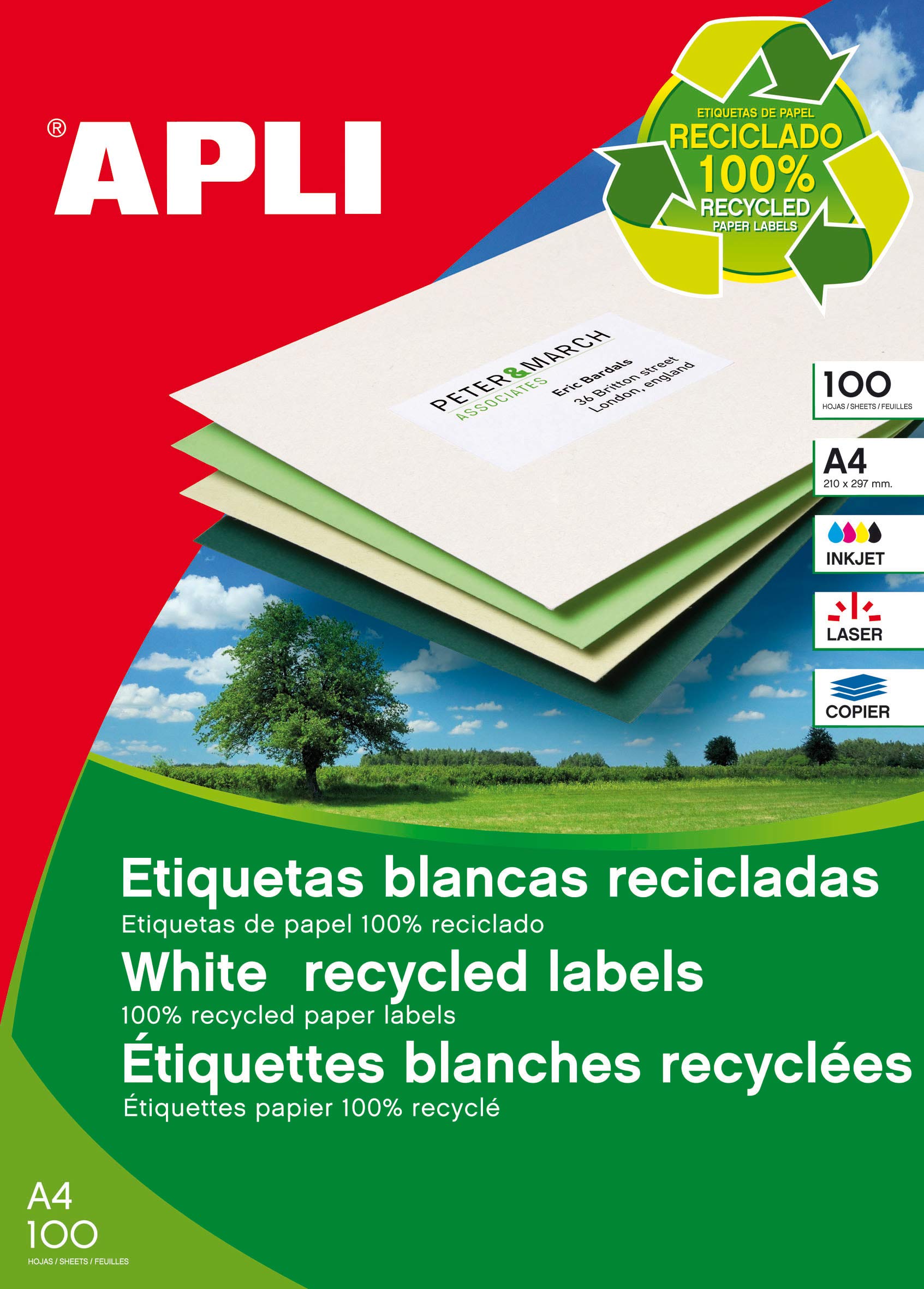 APLI 12064 Recycling-Etiketten, weiß, 105,0 x 35,0 mm, 100 Blatt