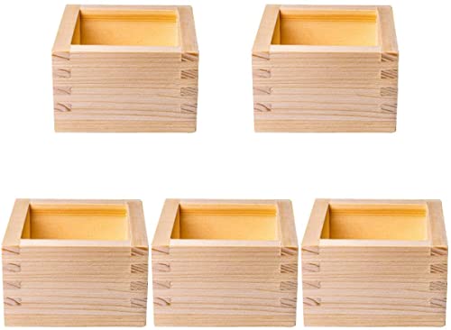 Sake-Becher aus Holz, japanische Tassenbox, 5 Stück, Hinoki-Holz, Zypresse, Sake-Box, Aufbewahrungshalter, unlackiertes Holzgehäuse