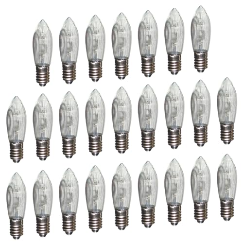 Erzgebirgslicht - AUSWAHL - 25 Stück LED Topkerze 8-55 V 0,1-0,2 W für 4-28 Brennstellen E10 Riffelkerze Ersatzbirne Glühbirne Glühlämpchen für Lichterketten Pyramide Schwibbogen