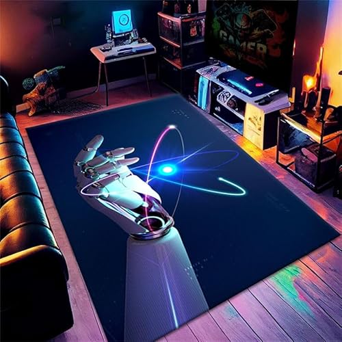 Gaming-Zimmer-Teppiche 3D-Vision Cyberpunk-Stil-Technologie-Teppich Anti-Rutsch-Waschbarer Teppich Stuhlmatte für Wohnzimmer Spielzimmer Innenmatte