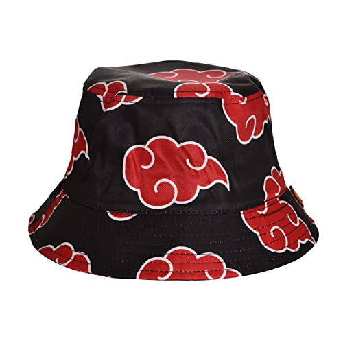 Elbenwald Naruto Bucket Hat mit Akatsuki Symbol Motiv für Herren Damen Unisex schwarz