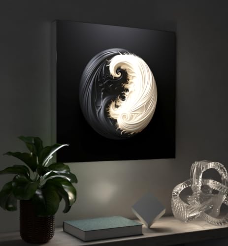 MyMaxxi - Pixlip Poster Abstraktes Yin-Yang-Symbol Wandbild Design Wand Dekoration, Foto schwarz weiß Leuchtrahmen - Symbol China, 60x84 cm, Rahmen: Leuchtrahmen inkl. Druck