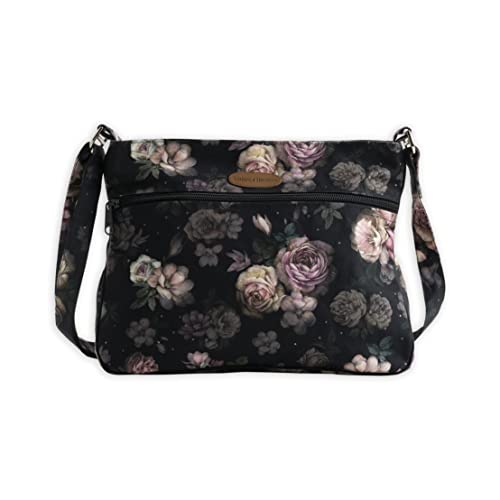 Maison d' Hermine Handtasche aus 100% Baumwolle | Umhängetasche | Umhängetasche für den Strand | Einkaufen | Reisen | Wandern | Frauen mit Reißverschlusstaschen (MOODY FLORALS)