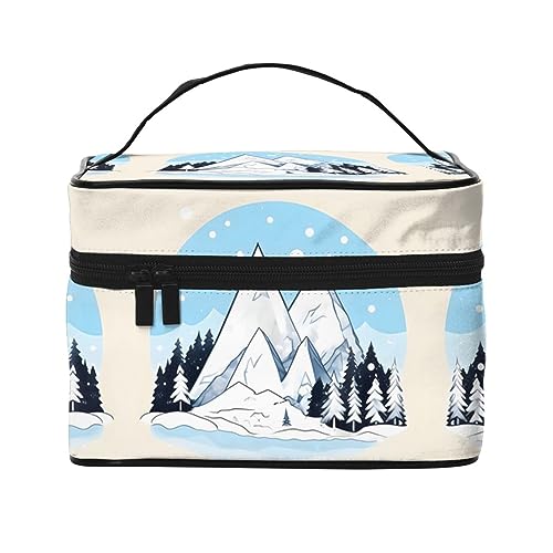 Schneebedeckte Berge, stilvoll und praktisch, eine unverzichtbare Reise-Kosmetiktasche mit extra großen Fächern und Reißverschluss, wasserdicht, Schwarz , Einheitsgröße