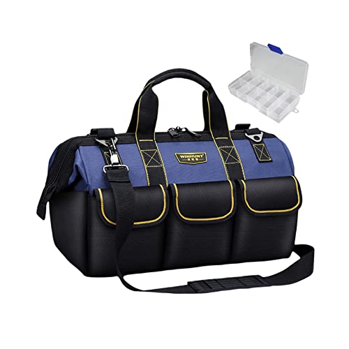 Werkzeugtasche mit geformtem Boden, Werkzeugtasche mit mehreren und breiter Öffnung und Riemen, verstellbarer Schultergurt, 23 in Blau