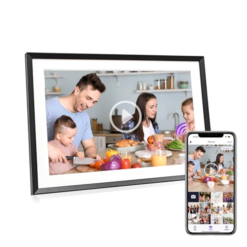 Moman WF102 Digitaler Bilderrahmen mit IPS-Touchscreen, 16 GB, automatische Drehung, Teilen Sie Fotos und Videos mit der App, Familie und Freunde