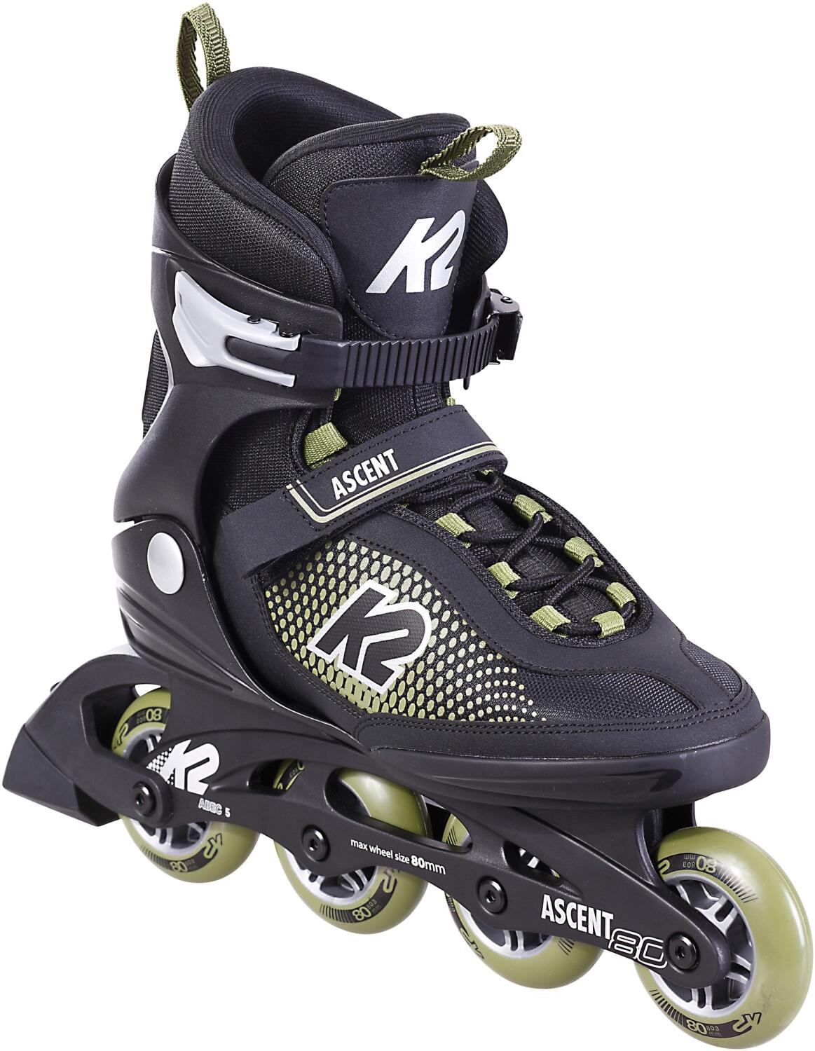 K2 Skate Herren Inline Skate Ascent 80 M — Black - Olive — EU: 44.5 (UK: 10 / US: 11) — 30F0760