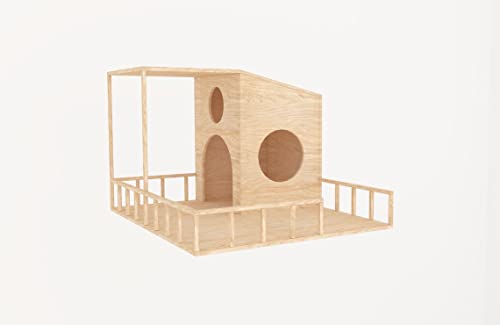 Generiq Kaninchenhaus mit 3 Öffnungen und abgeschrägtem Dach mit Veranda, Versteck für kleine Tiere, Spielhaus, Spielzeug