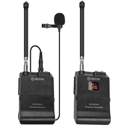 Drahtloses 12-Kanal-VHF-Mikrofonsystem | Kompatibel mit Smartphones Tablets DSLRs Camcorder Audioaufzeichnungsgeräte PCs | Ideal für Interviews und Geschäftspräsentationen - BY-WFM12