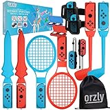 Orzly Switch Sports Pack Zubehörpaket für Nintendo Switch & Switch OLED-Sportspiele mit Tennisschlägern, Golfschlägern, Chambara-Schwertern, Fußball-Beinriemen und Joycon-Griffen – mit Tragetasche
