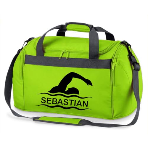 minimutz Sporttasche Schwimmen für Kinder - Personalisierbar mit Name - Schwimmtasche Duffle Bag für Mädchen und Jungen (grün)