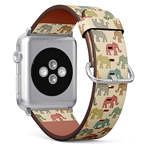 IKIKI-TECH Kompatibel mit Apple Watch Armband 38 mm, 40 mm, 41 mm (mehrfarbige indische Elefantenmuster), Ersatzarmband aus veganem Leder für iWatch Serie 8, 7, 6, 5, 4, 3, 2, 1 Ultra SE