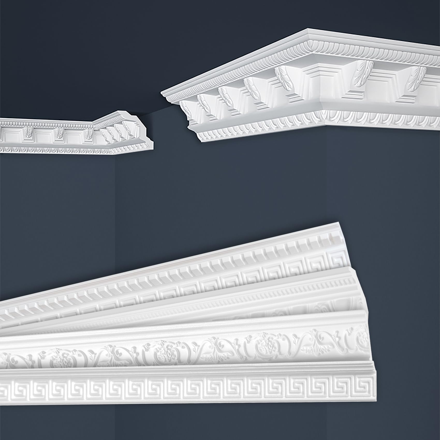 Marbet Deckenleisten weiß Sparpaket aus Styropor EPS - Stuckleisten gemustert, im traditionellen Design - (44 Meter B-23) Zierleiste Eckleiste Eckprofile Stuck