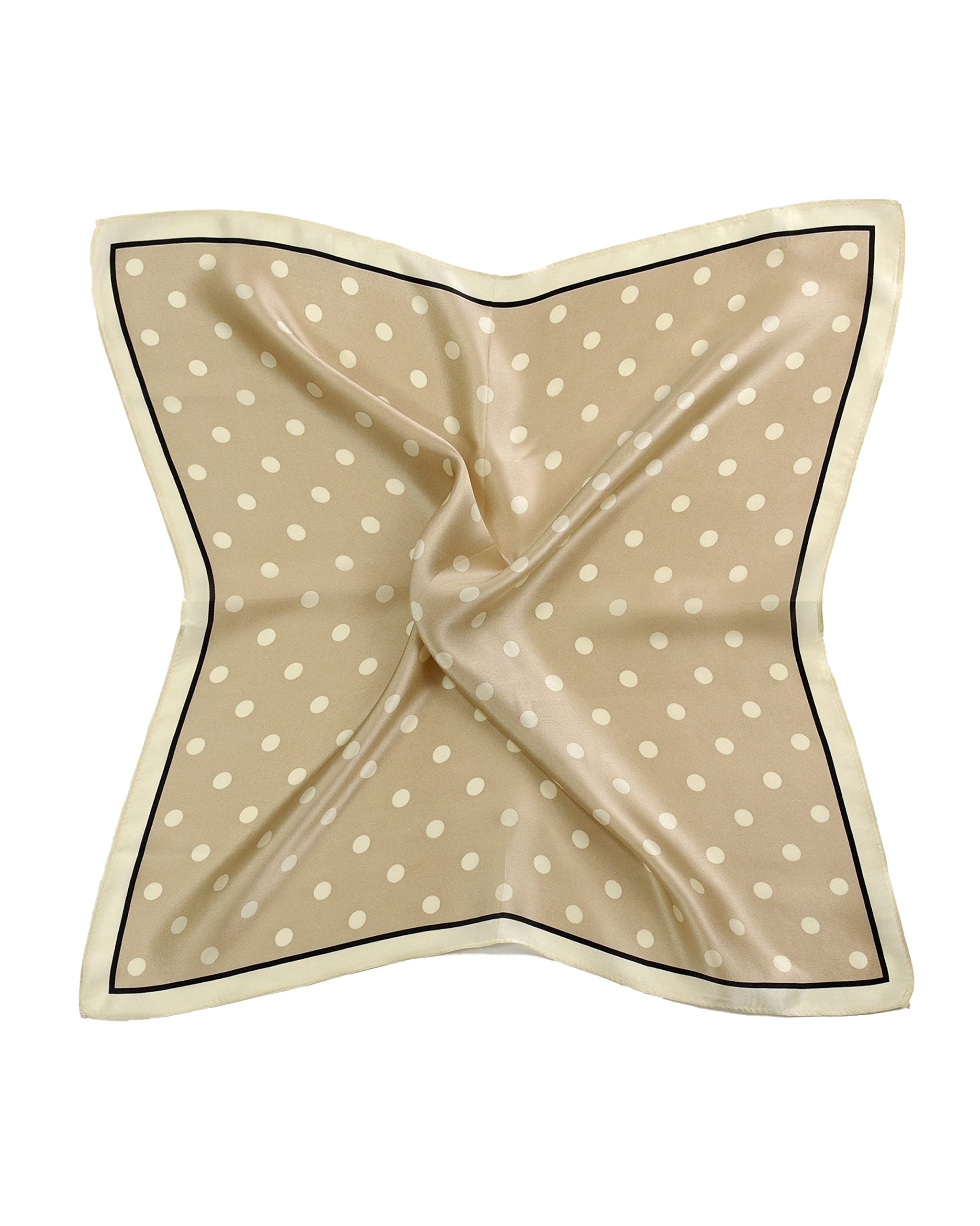 MayTree Seidentuch, buntes Halstuch für Damen aus 100% Maulbeer-Seide, quadratisch Punkte klein 53x53 beige weiss