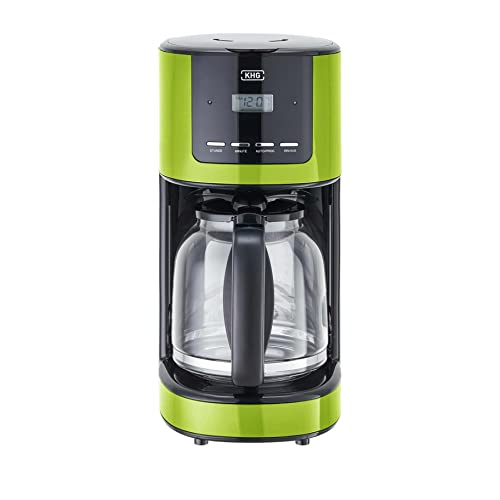 KHG Kaffeeautomat Grau Glas 17,5cm B x 36,5cm H automatische Abschaltung nach ca.30 Minuten,Kanne und Filterhalter spülmaschinengeeignet,Einschaltbar, Farbe-Dekor:Lime (Grün)