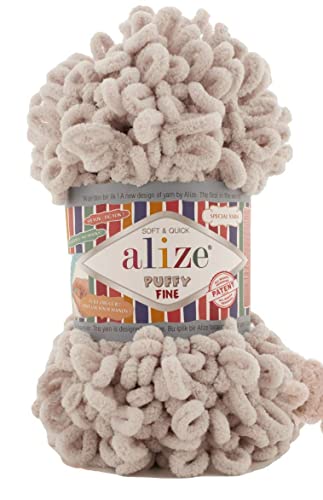 Alize Puffy Fine Baby Blanket Small Loop 100% Micropolyester Soft Yarn Knäuel 400gr 60yds (599 - Knochen)