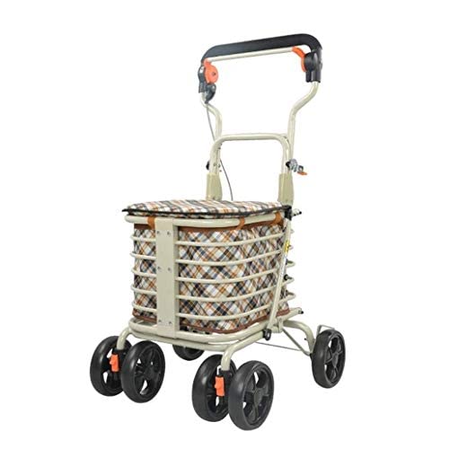 Rolling Upright Rollator Foldable 4 Wheels Shopping Trolley Carts Storage Bag with Seat Lockable Brakes Foldable Portable